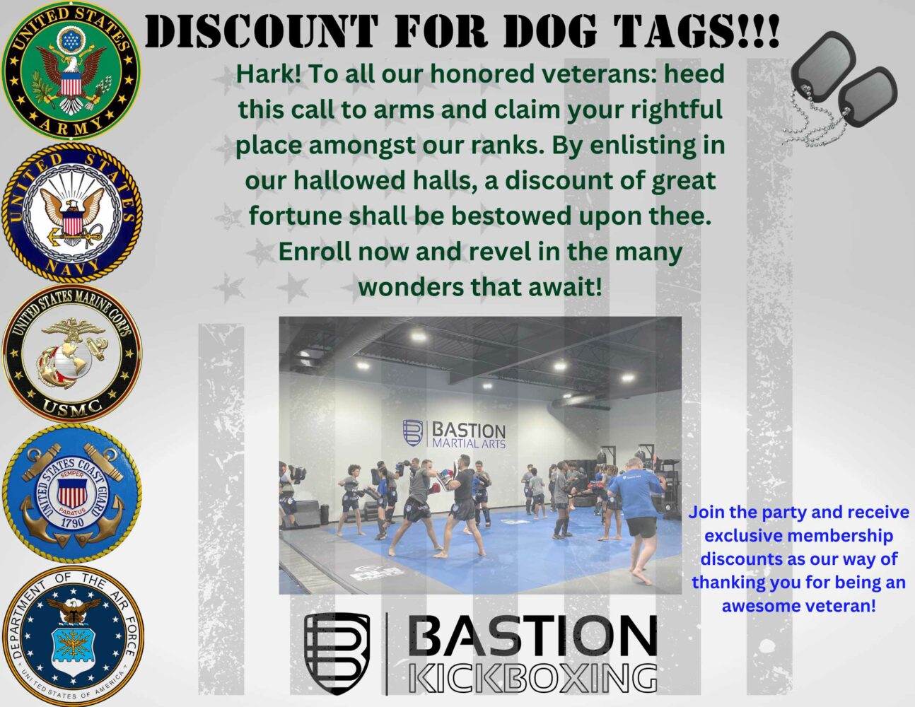 Bastion Martial Arts Discounts for Dog Tags